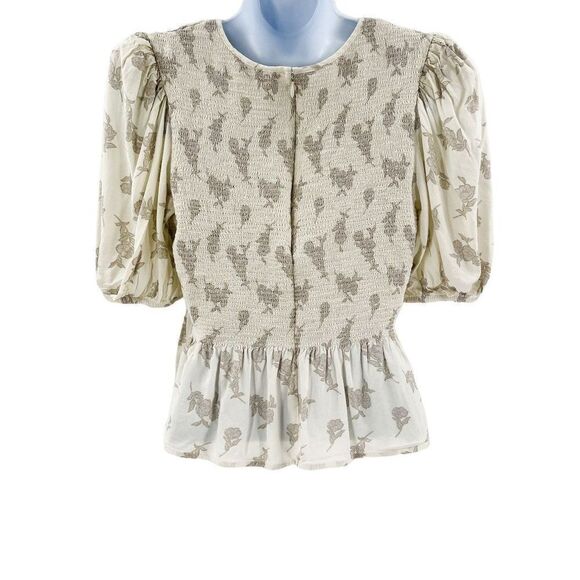 2/$30 Express Floral Linen Blend Smocked Puff Sleeve Sleeve Top Blouse Shirt - Picture 11 of 13
